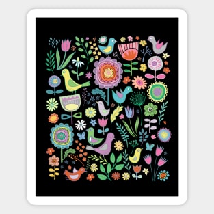Birds and Blooms - cute floral pattern by Cecca Designs Magnet